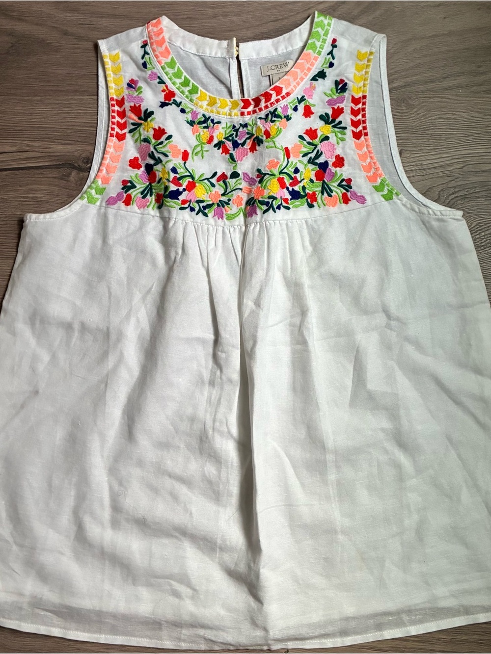 J. Crew Women’s White Embroidered Lined Floral Tank Top Size 2 Linen Cotton